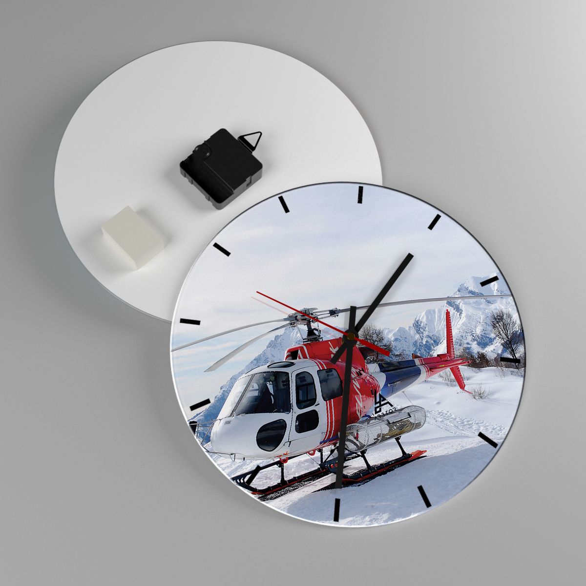 Horloge murale Hélicoptère, Horloge murale Paysage, Horloge murale Alpes, Horloge murale Montagnes, Horloge murale Hélicoptère De Sauvetage