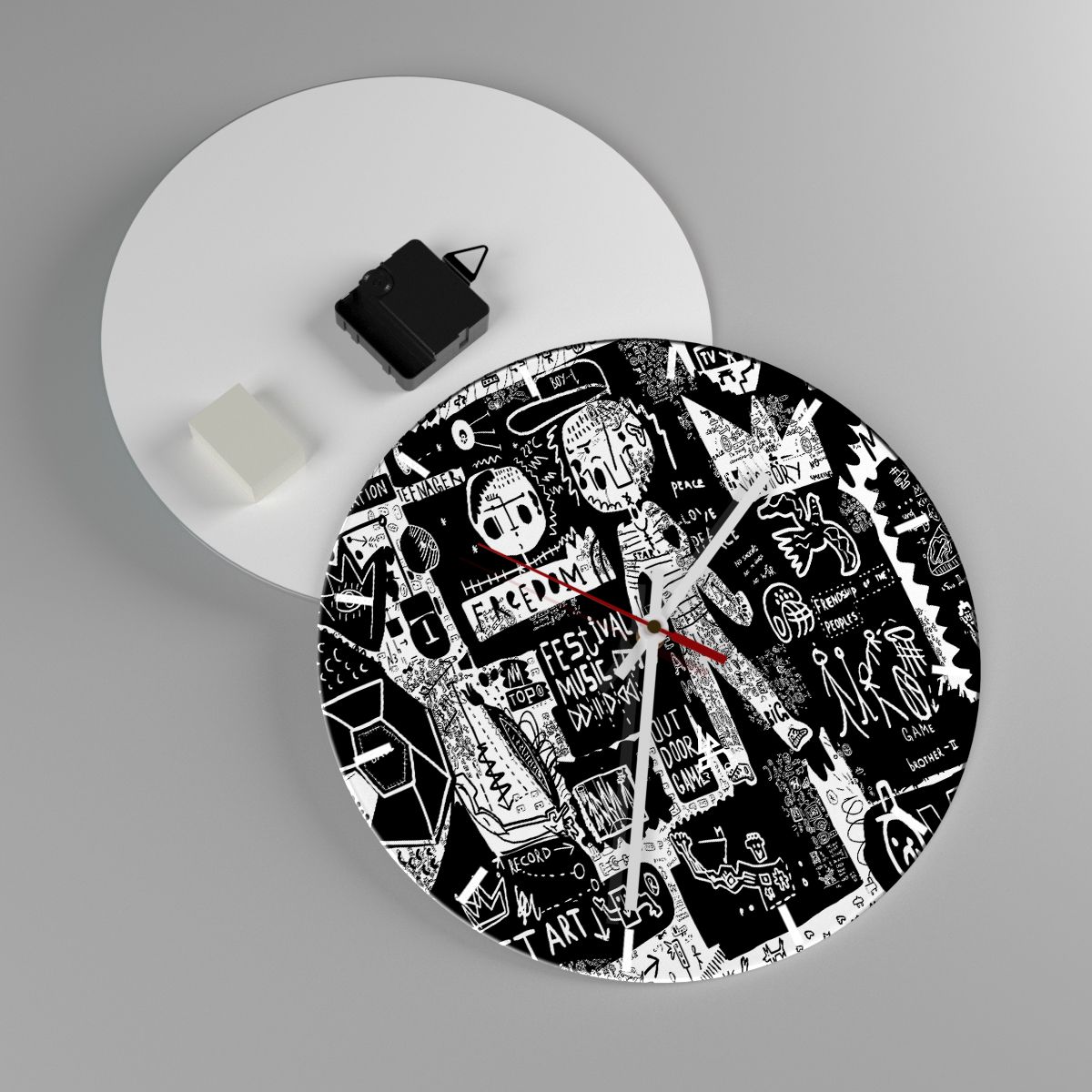 Reloj de pared Pintada, Reloj de pared Arte, Reloj de pared Patrón Moderno, Reloj de pared Gráficos, Reloj de pared En Blanco Y Negro
