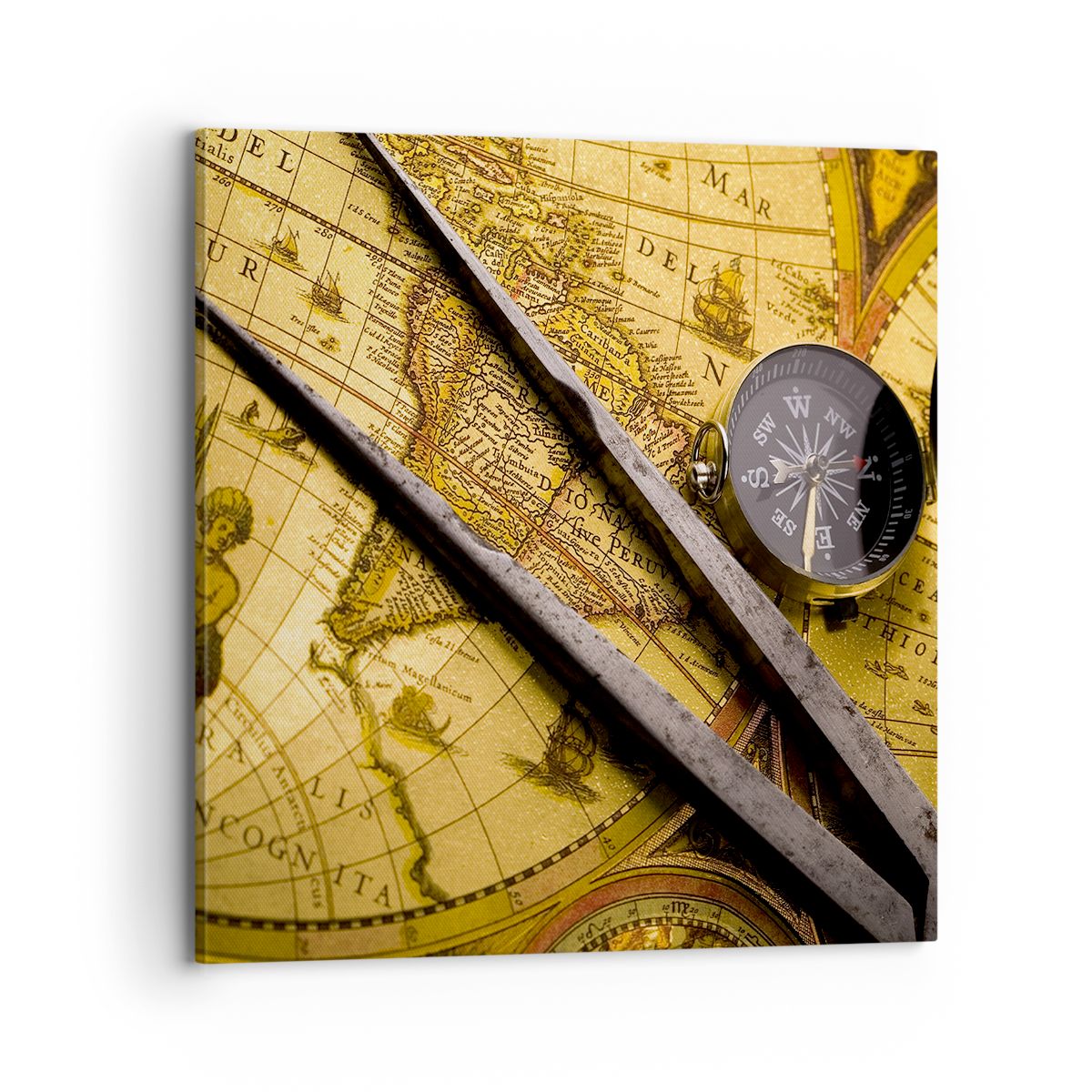 Obraz Na Płótnie - Mapa Kompas - 70X70 Cm - Ac70X70-0146