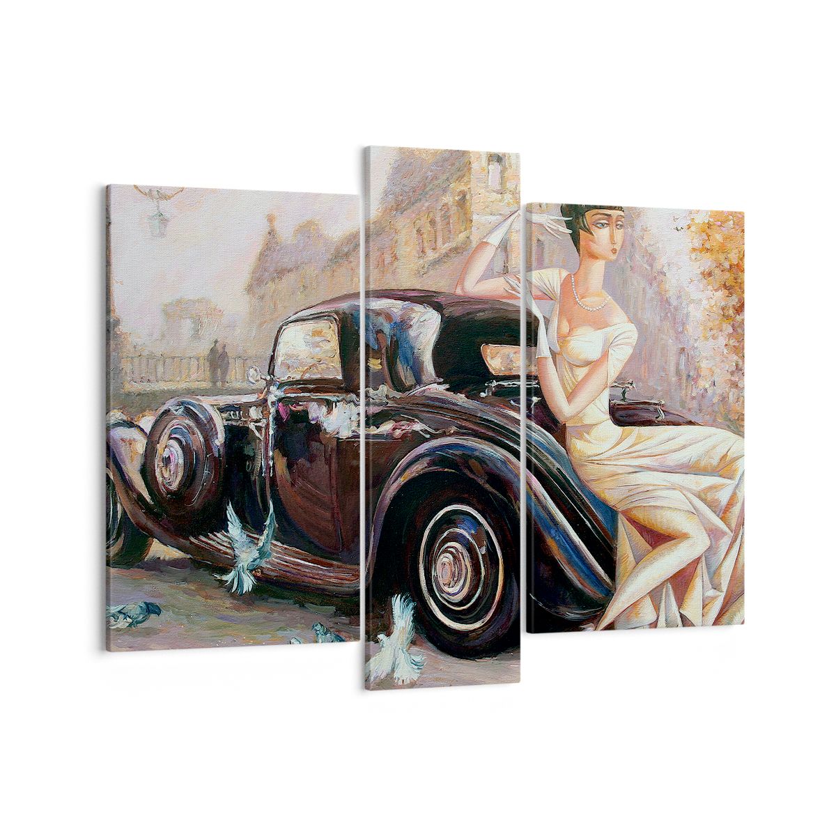 Obraz Na Płótnie - Retro Auto Dama  - 95X80 Cm - Cb95X80-3467
