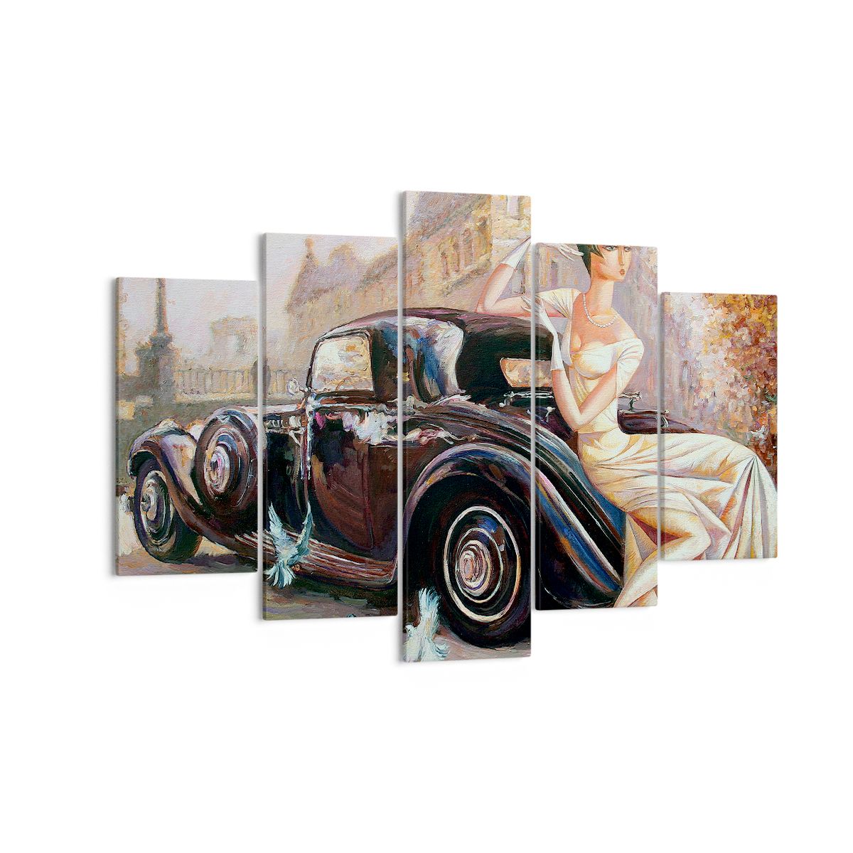 Obraz Na Płótnie - Retro Auto Dama  - 150X100 Cm - Ea150X100-3467