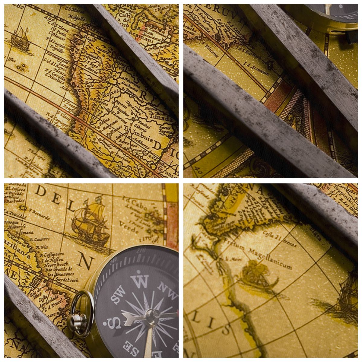 Obraz Na Płótnie - Mapa Kompas - 60X60 Cm - Ac60X60-0146