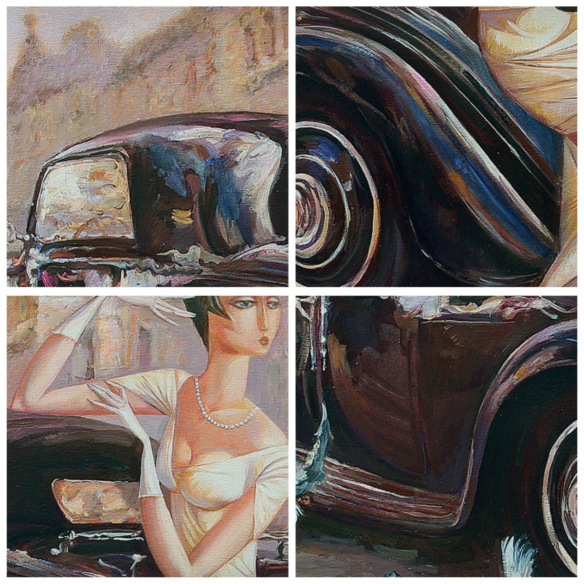 Obraz Na Płótnie - Retro Auto Dama  - 150X100 Cm - Ea150X100-3467