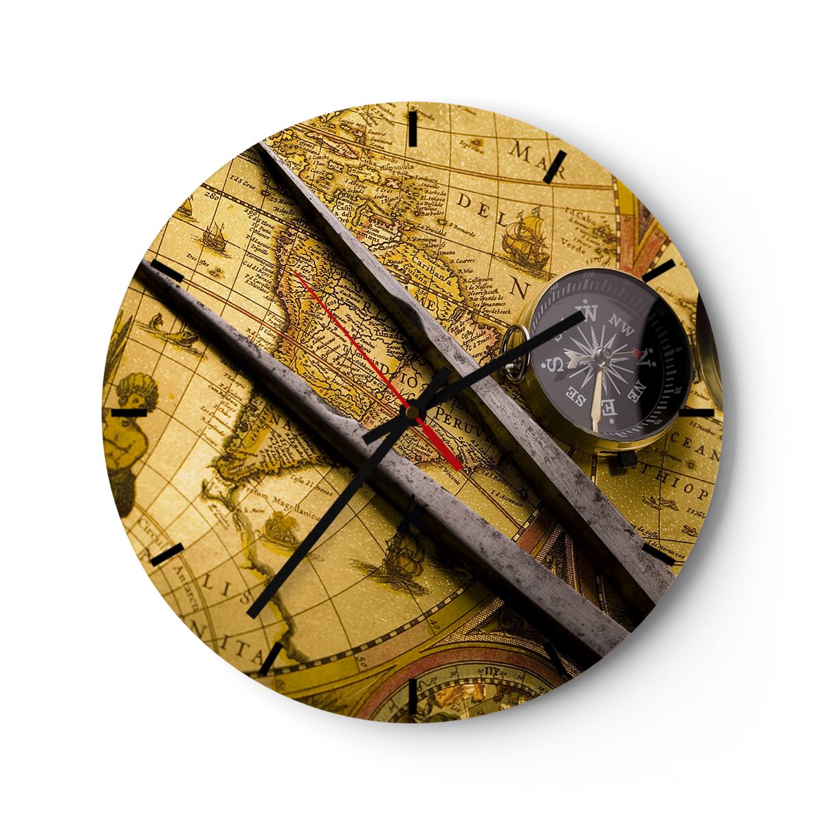 Zegar Ścienny - Mapa Kompas - 40X40 Cm - C3Ar40X40-0146