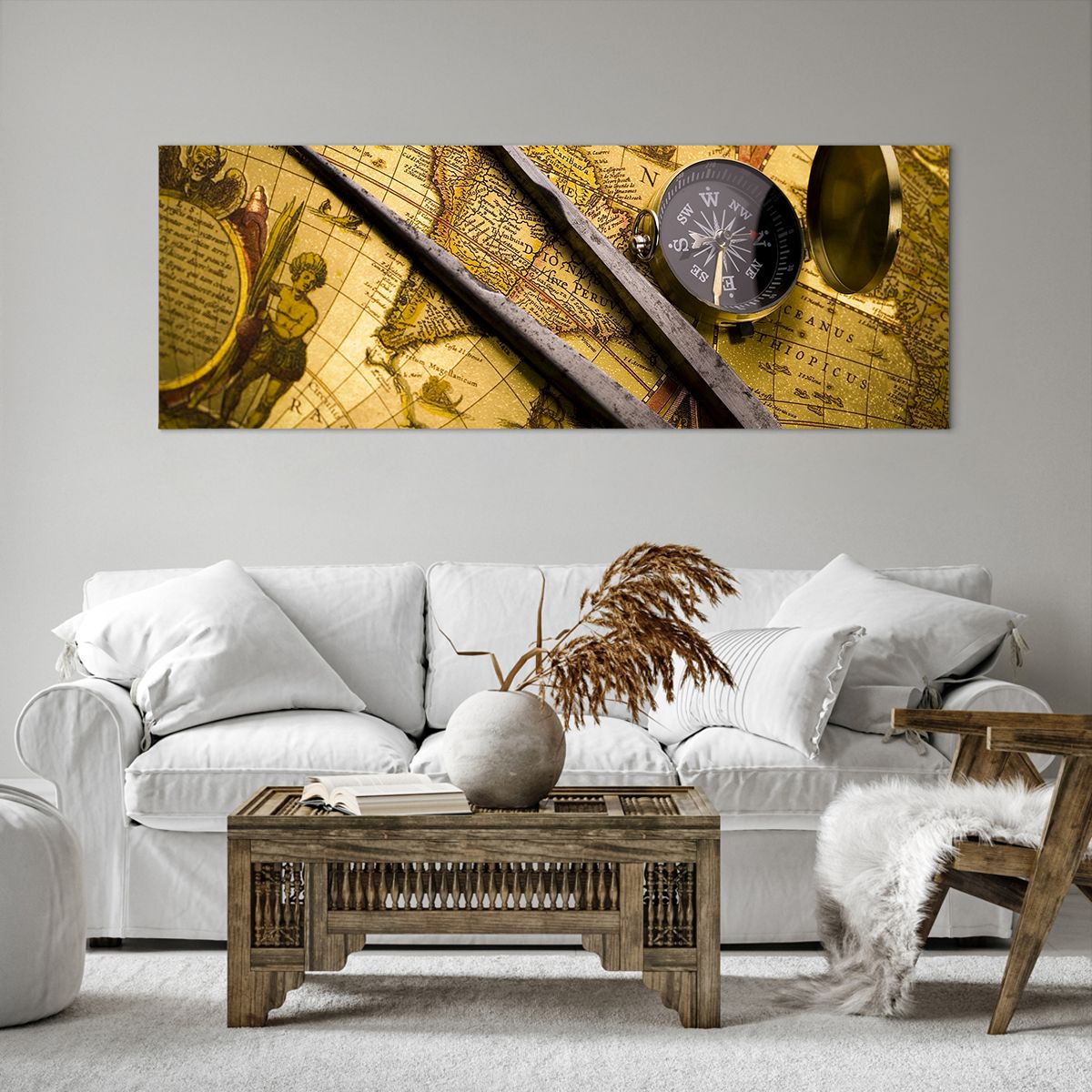 Obraz Na Płótnie - Mapa Kompas - 140X50 Cm - Ab140X50-0146
