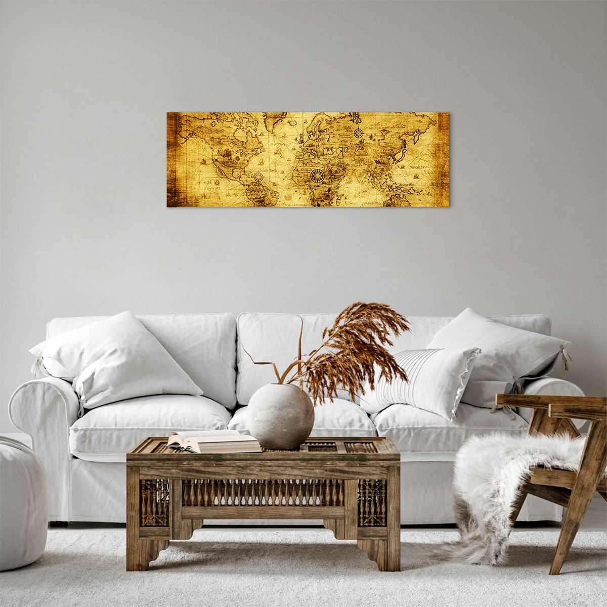 Obraz Na Płótnie - Mapa Świata - 90X30 Cm - Ab90X30-0127