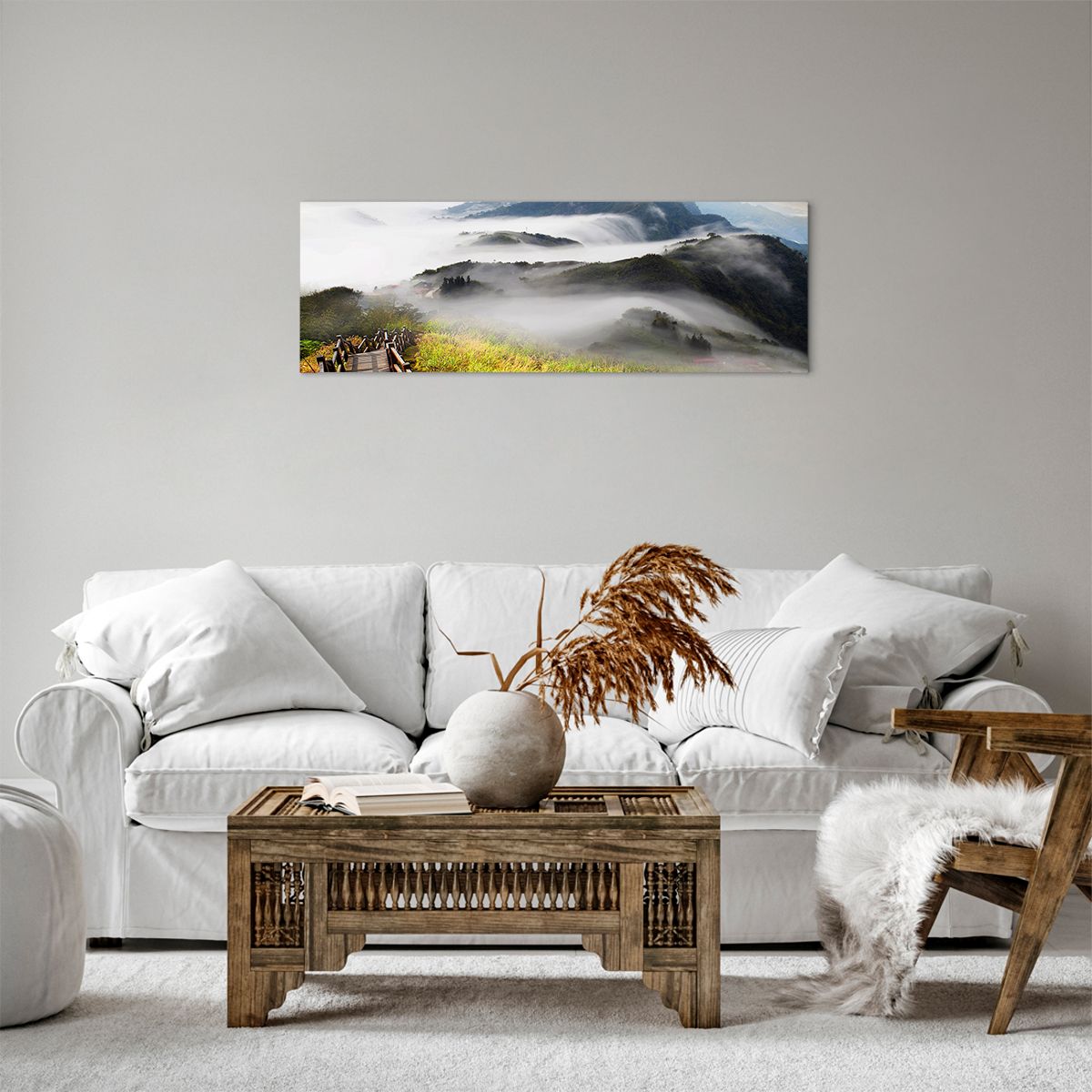 Obraz Na Płótnie - Góry Droga Mgła - 90X30 Cm - Ab90X30-2444