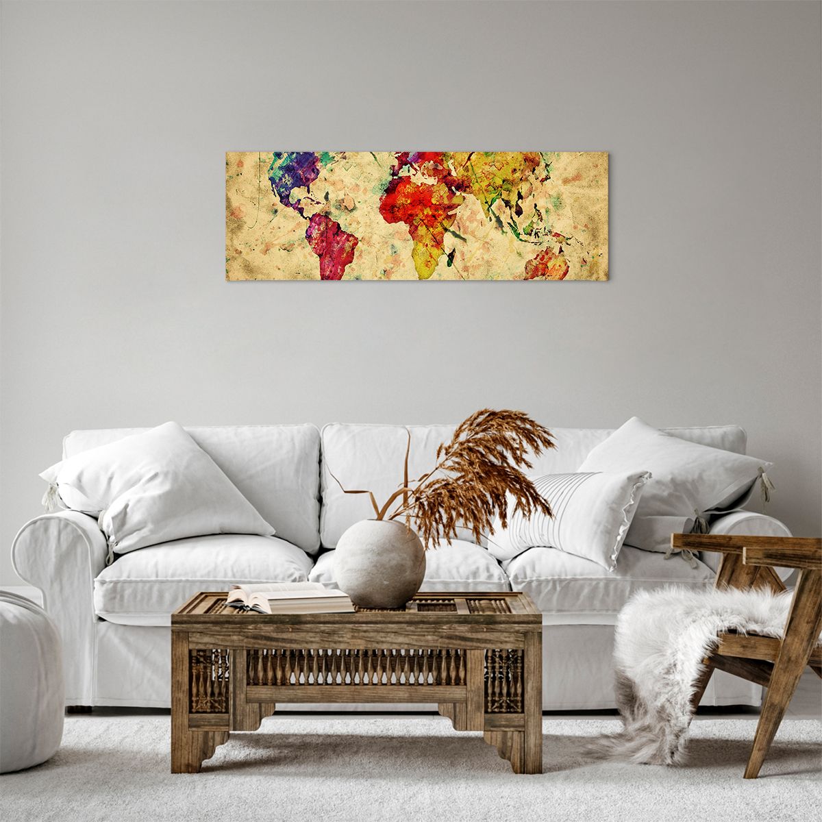 Obraz Na Płótnie - Mapa Kontynenty  - 90X30 Cm - Ab90X30-3582