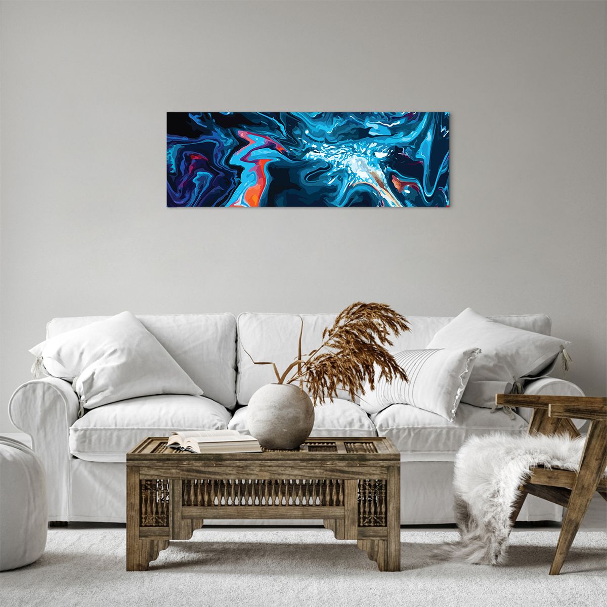 Obraz Na Płótnie - Abstrakcja Błękit  - 90X30 Cm - Ab90X30-4085