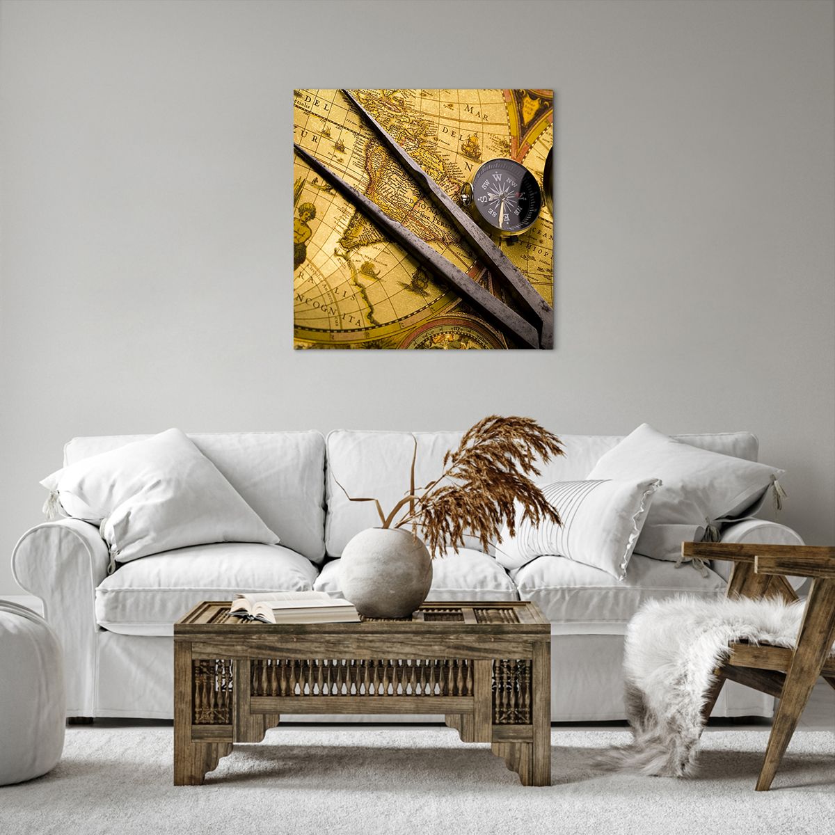 Obraz Na Płótnie - Mapa Kompas - 60X60 Cm - Ac60X60-0146