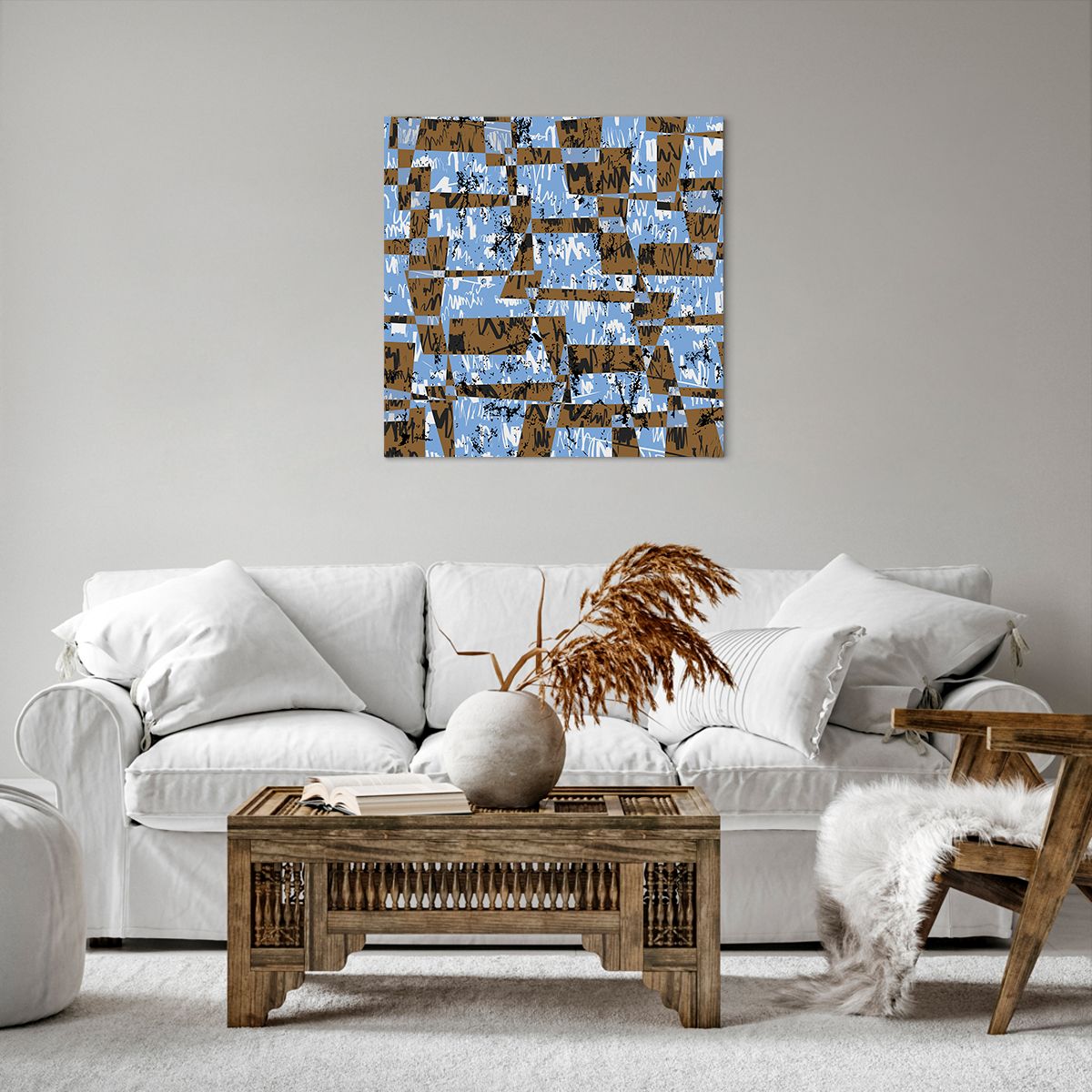 Obraz Na Płótnie - Kolor Błękit Brąz  - 60X60 Cm - Ac60X60-3729