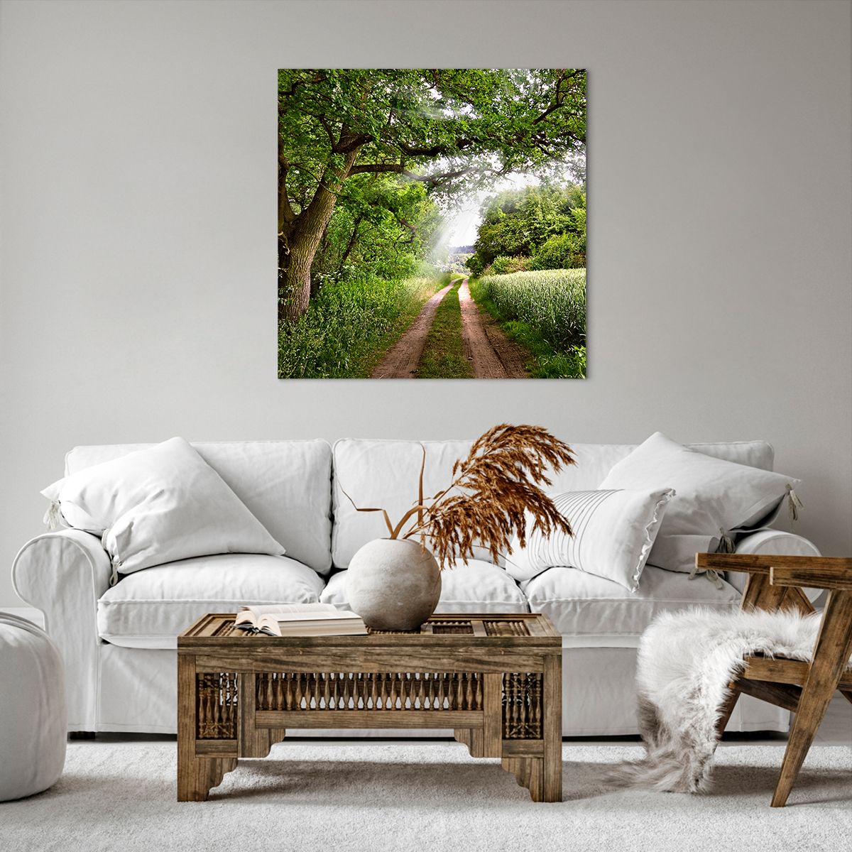 Obraz Na Płótnie - Las Pole Droga - 70X70 Cm - Ac70X70-2637