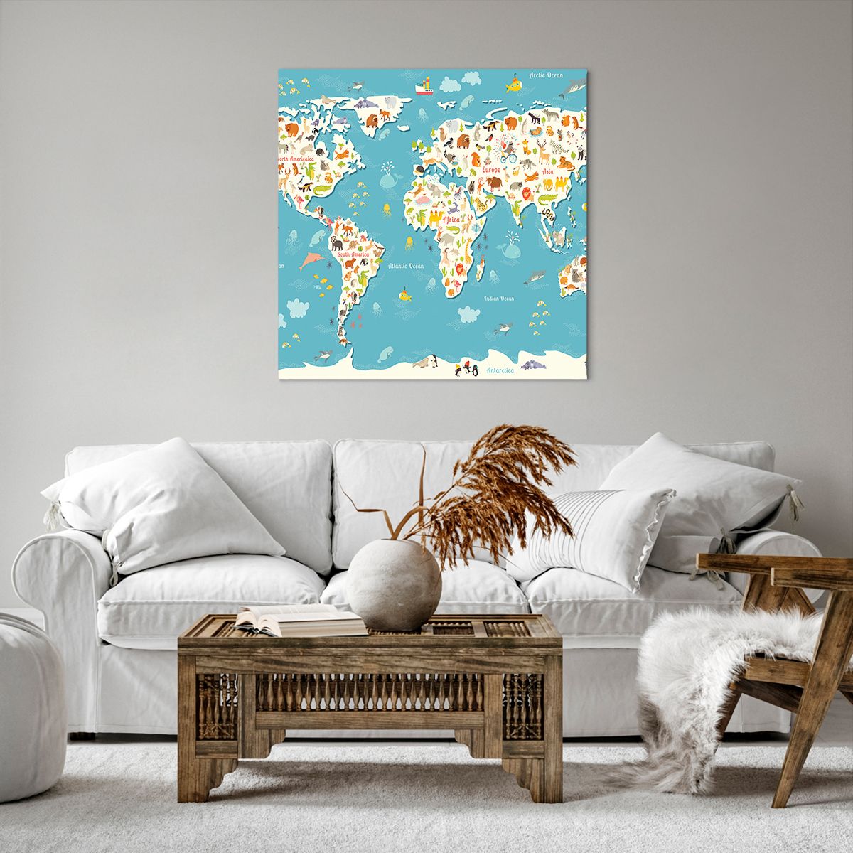Obraz Na Płótnie - Mapa Kontynent - 70X70 Cm - Ac70X70-3106