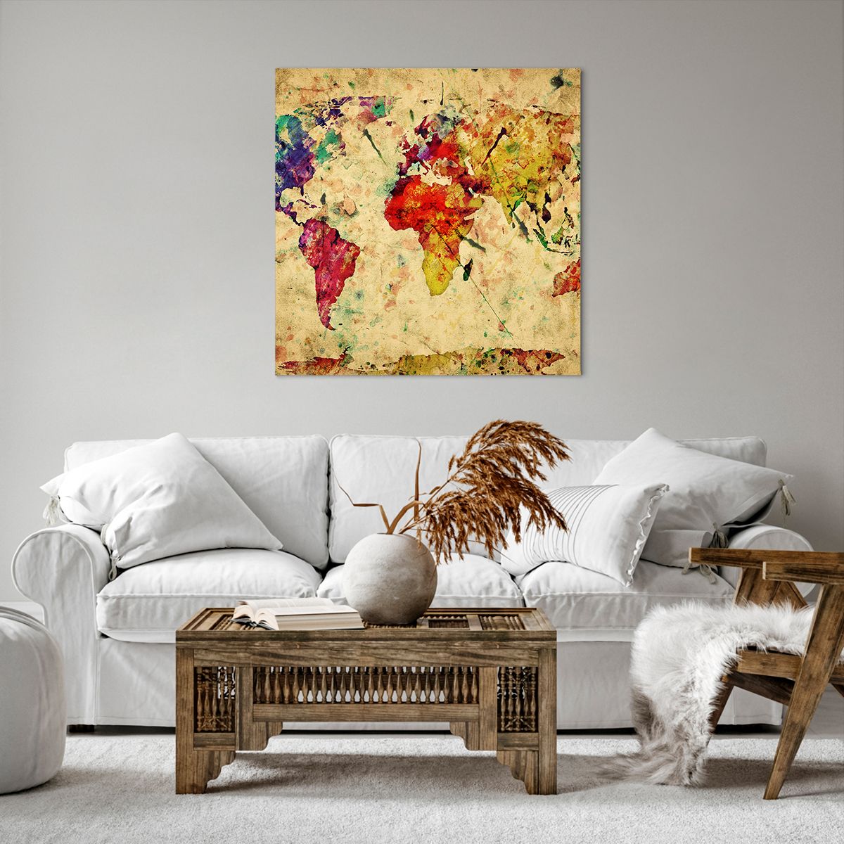 Obraz Na Płótnie - Mapa Kontynenty  - 70X70 Cm - Ac70X70-3582