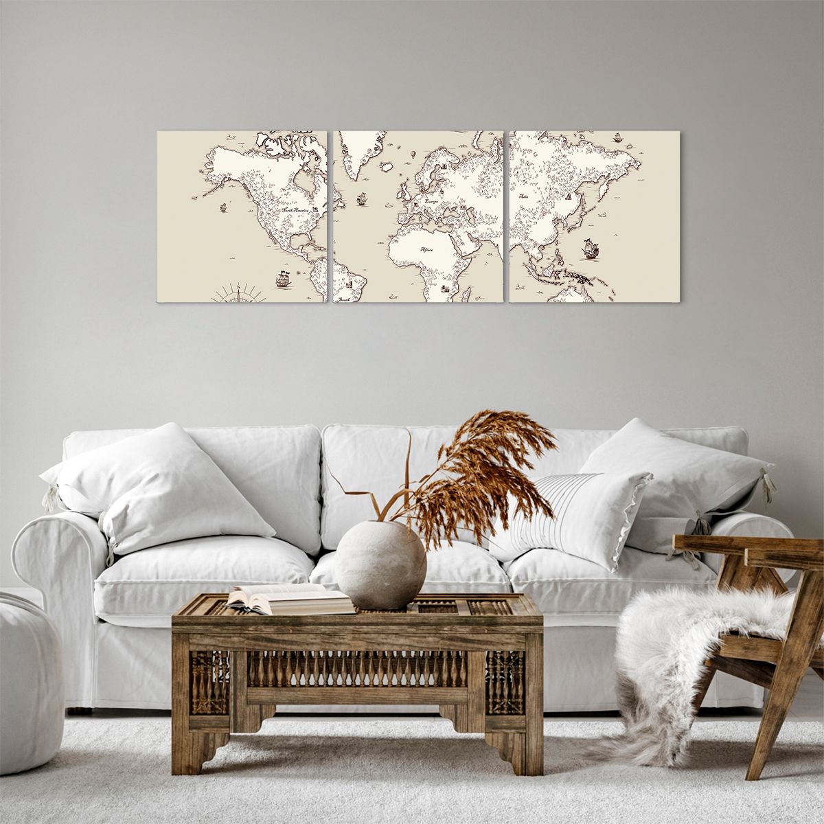 Obraz Na Płótnie - Mapa Kontynent - 120X40 Cm - Ca120X40-2910