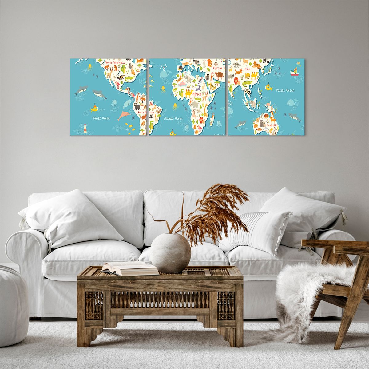 Obraz Na Płótnie - Mapa Kontynent - 120X40 Cm - Ca120X40-3106