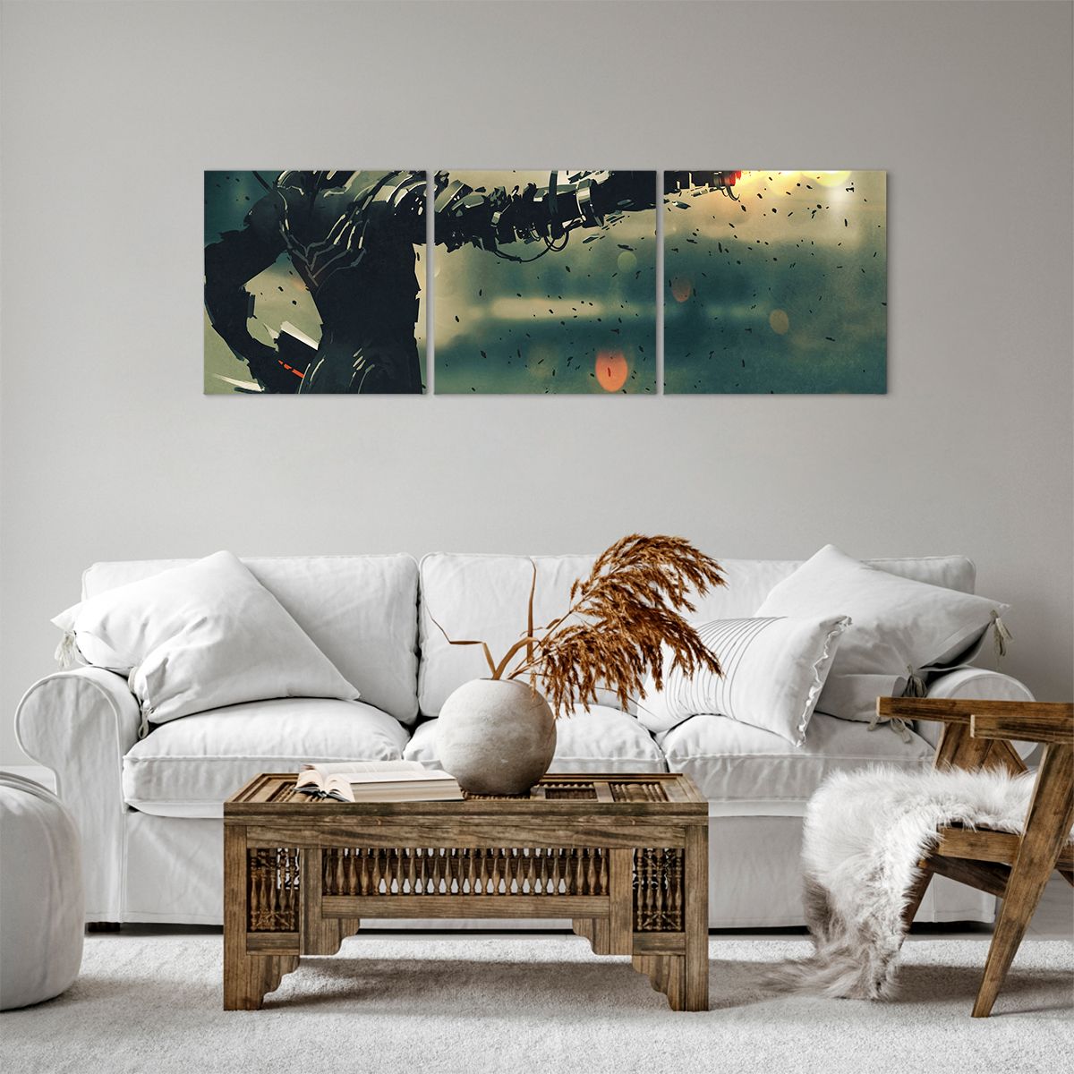 Obraz Na Płótnie - Robot Walka Broń - 120X40 Cm - Ca120X40-3196