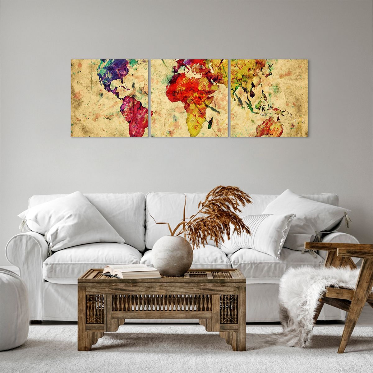 Obraz Na Płótnie - Mapa Kontynenty  - 120X40 Cm - Ca120X40-3582