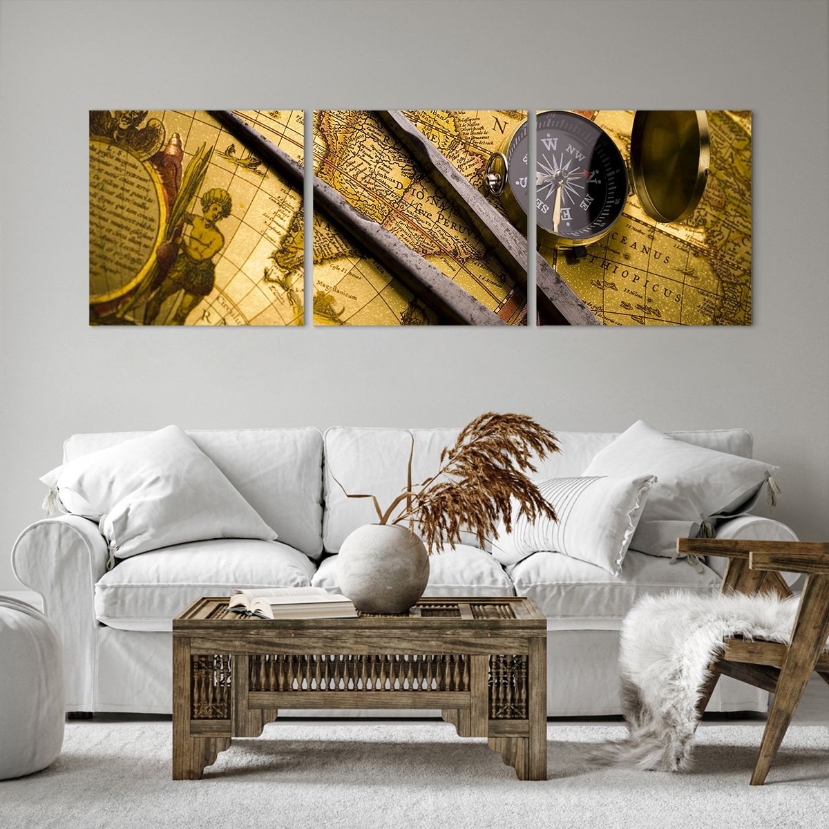 Obraz Na Płótnie - Mapa Kompas - 150X50 Cm - Ca150X50-0146