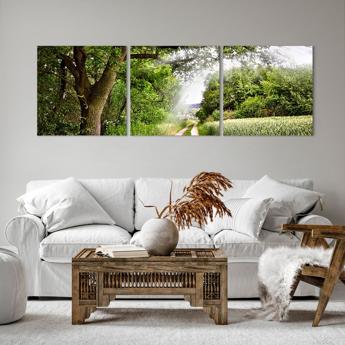 Obraz Na Płótnie - Las Pole Droga - 150X50 Cm - Ca150X50-2637