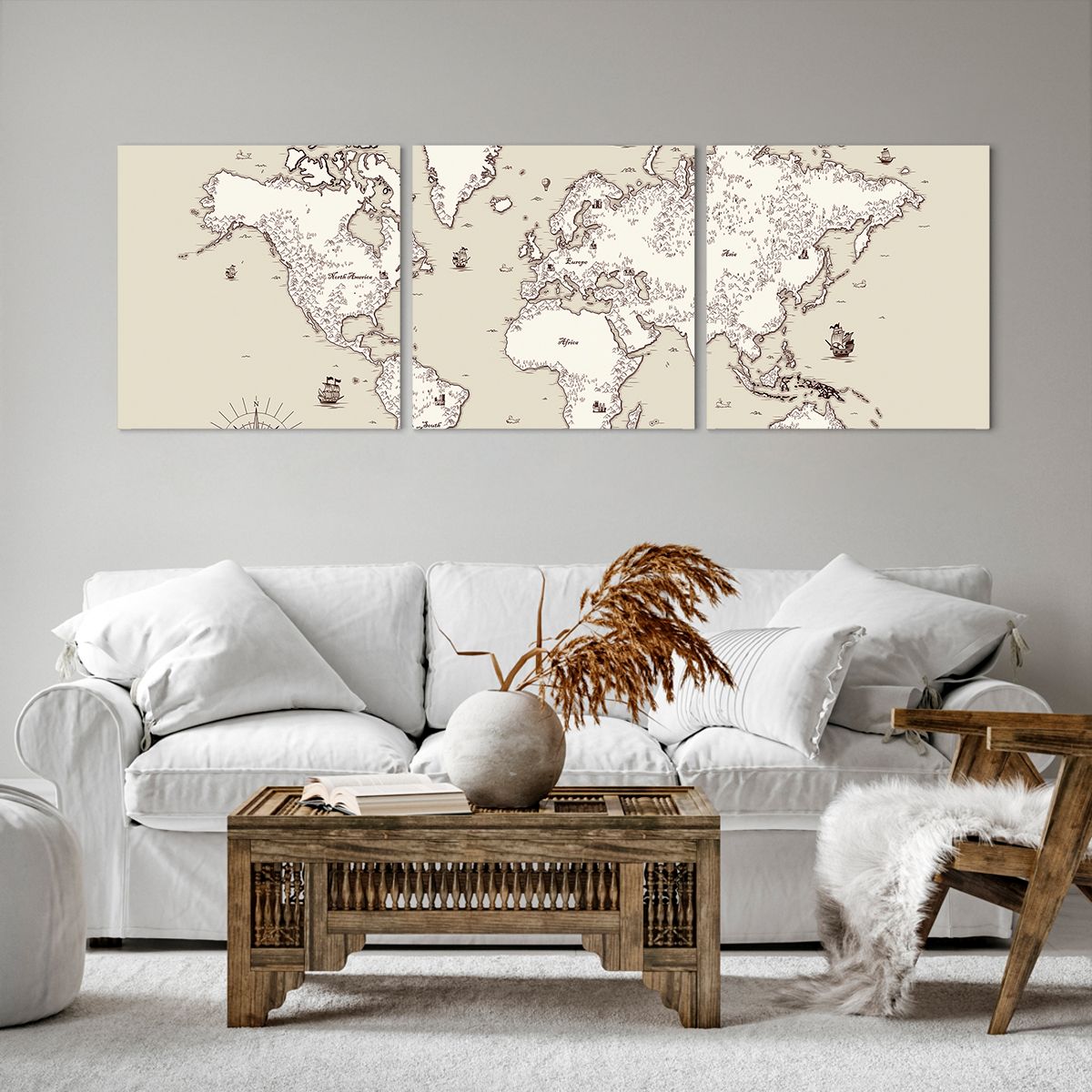 Obraz Na Płótnie - Mapa Kontynent - 150X50 Cm - Ca150X50-2910