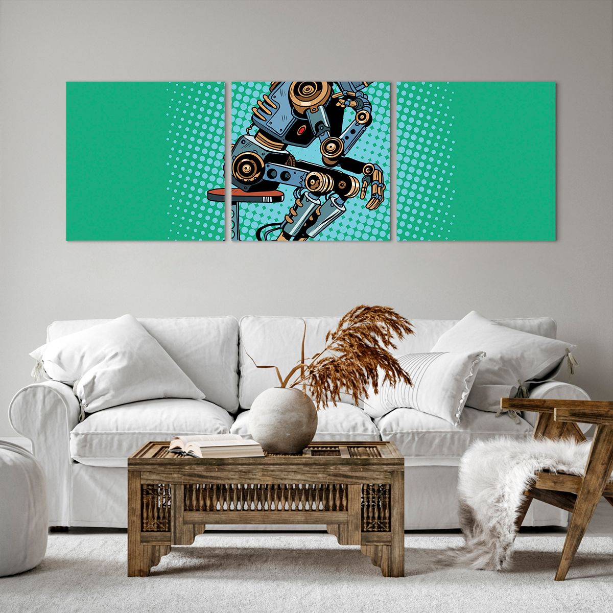 Obraz Na Płótnie - Robot Myślenie - 150X50 Cm - Ca150X50-3194