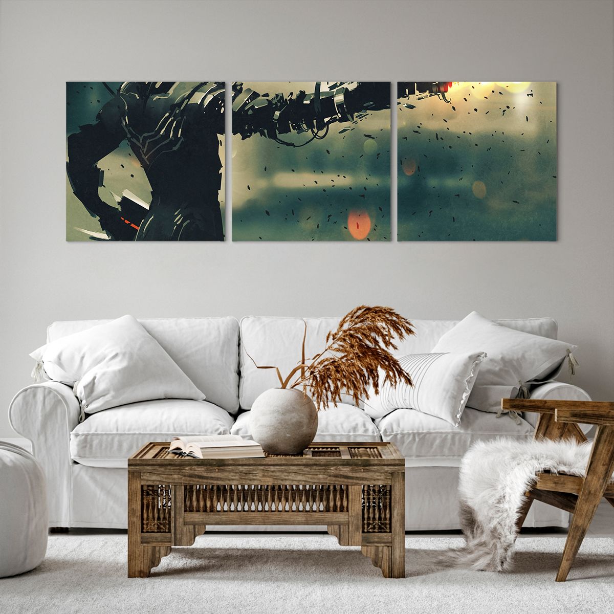 Obraz Na Płótnie - Robot Walka Broń - 150X50 Cm - Ca150X50-3196