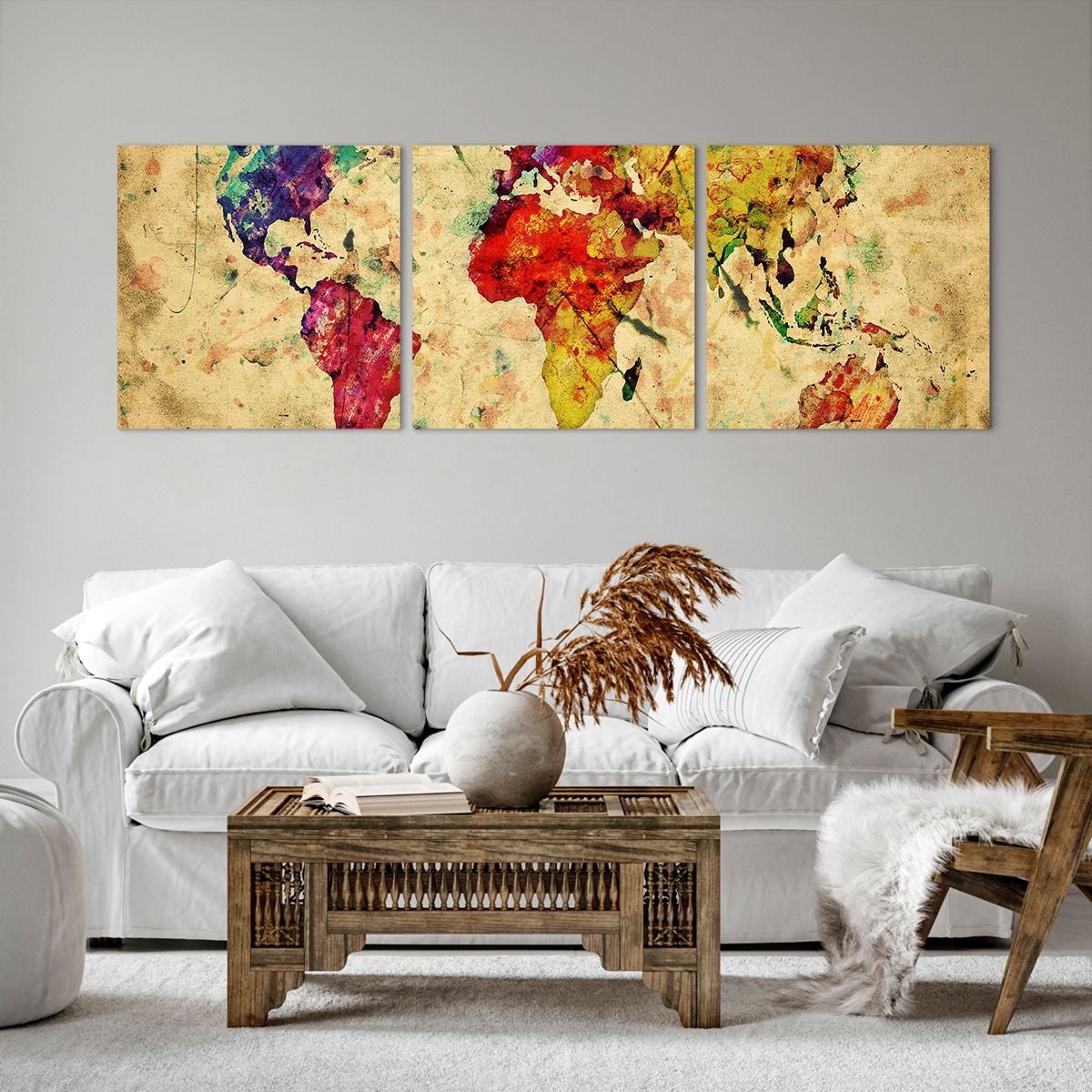 Obraz Na Płótnie - Mapa Kontynenty  - 150X50 Cm - Ca150X50-3582