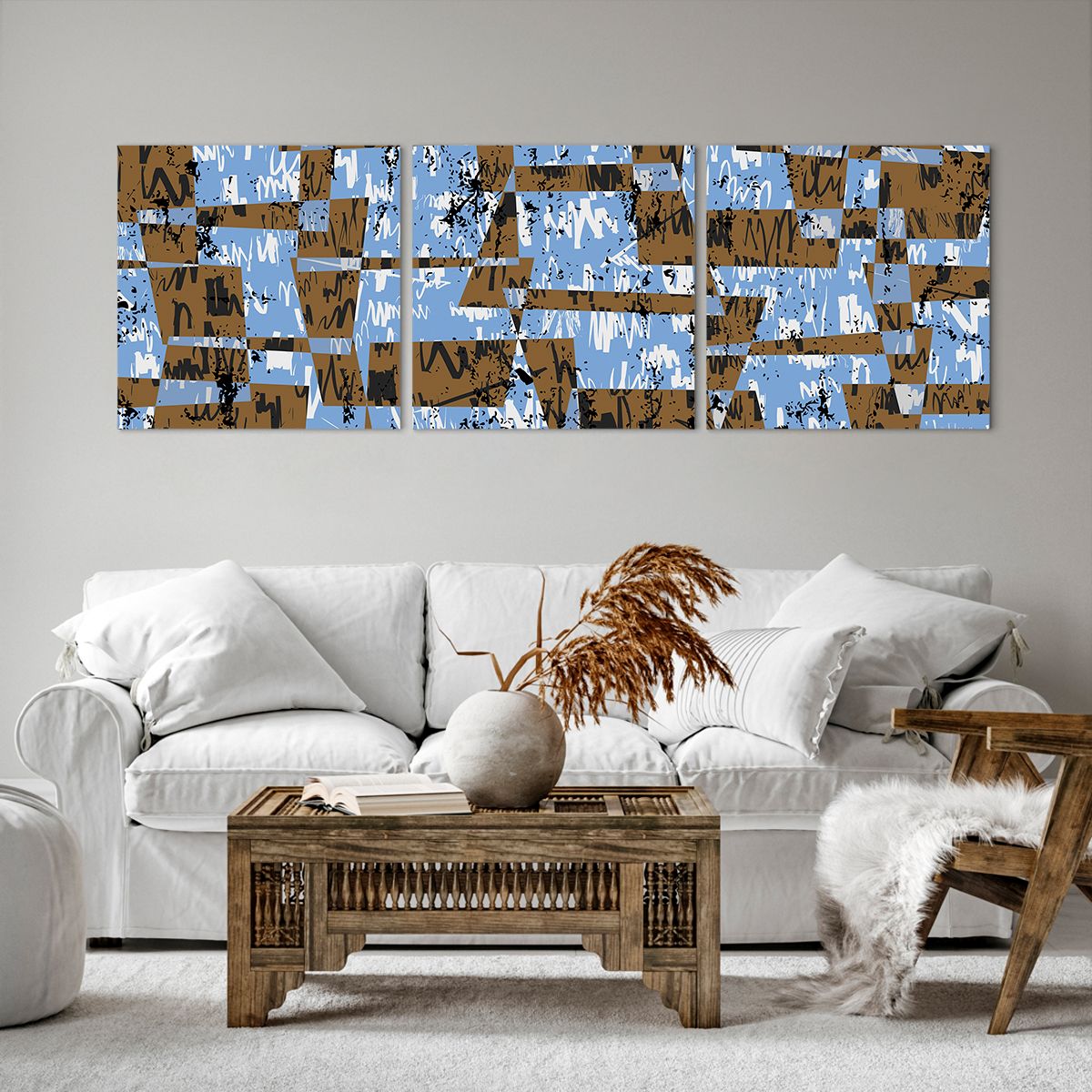 Obraz Na Płótnie - Kolor Błękit Brąz  - 150X50 Cm - Ca150X50-3729