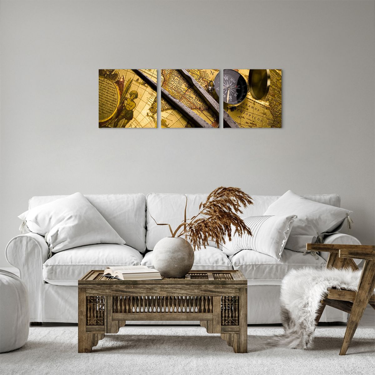 Obraz Na Płótnie - Mapa Kompas - 90X30 Cm - Ca90X30-0146