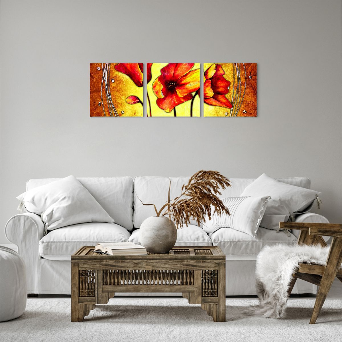 Obraz Na Płótnie - Czerwony Mak - 90X30 Cm - Ca90X30-0816