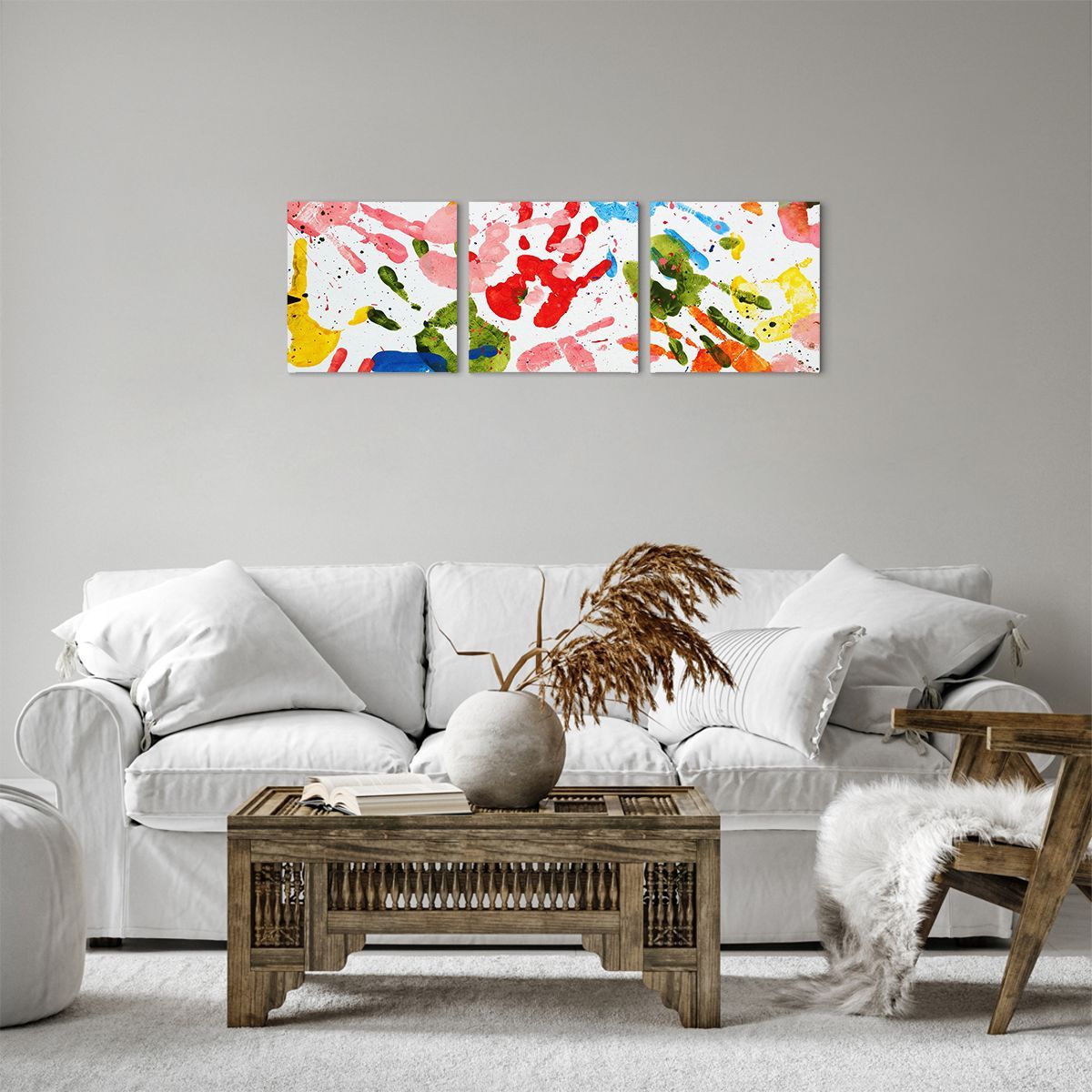Obraz Na Płótnie - Dłoń Odcisk Farba - 90X30 Cm - Ca90X30-2876