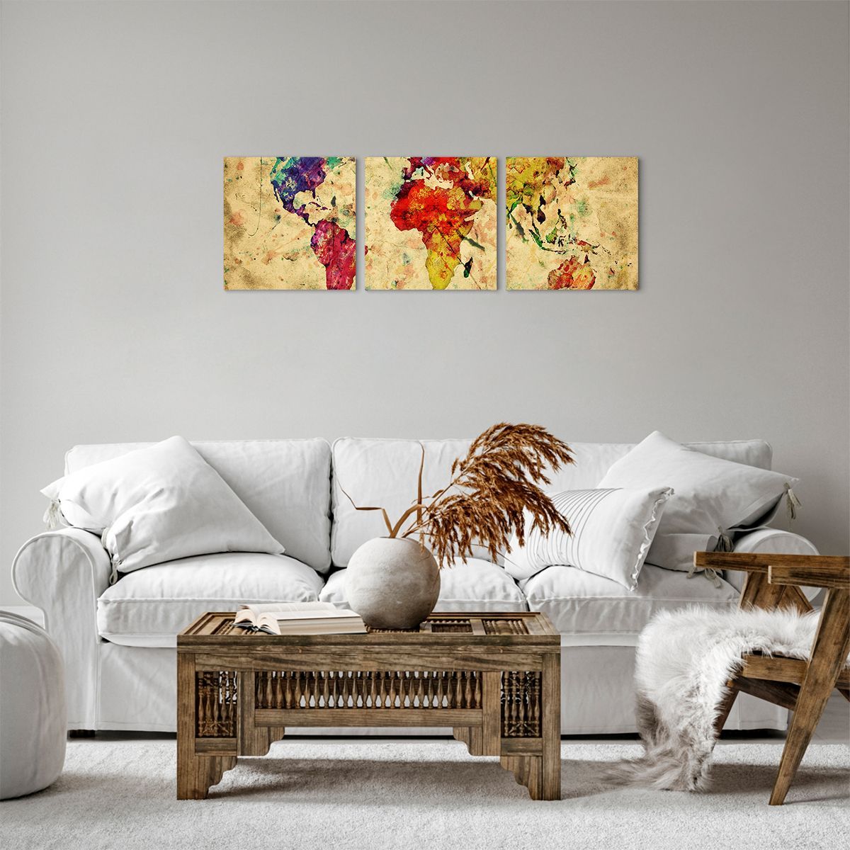 Obraz Na Płótnie - Mapa Kontynenty  - 90X30 Cm - Ca90X30-3582