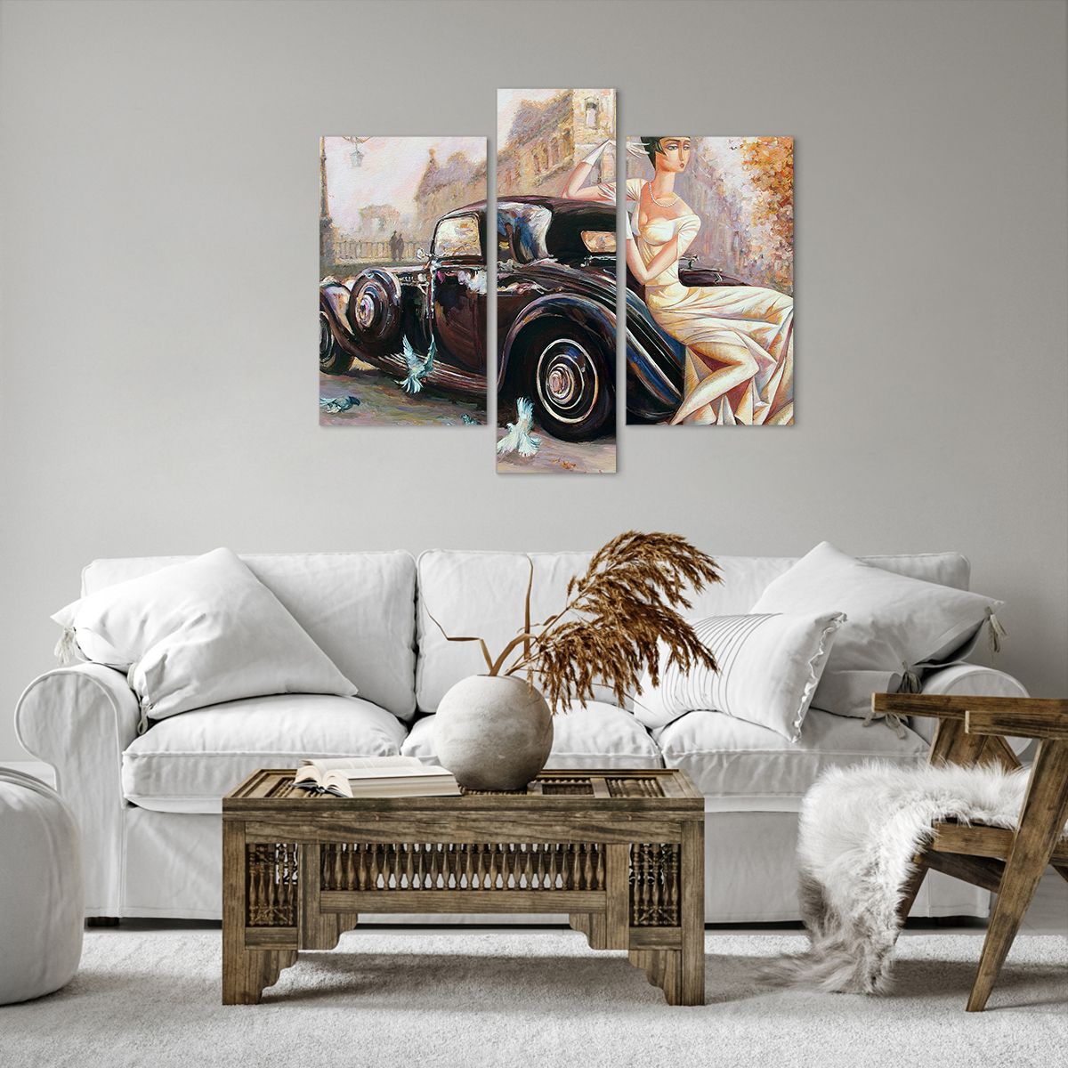 Obraz Na Płótnie - Retro Auto Dama  - 95X80 Cm - Cb95X80-3467