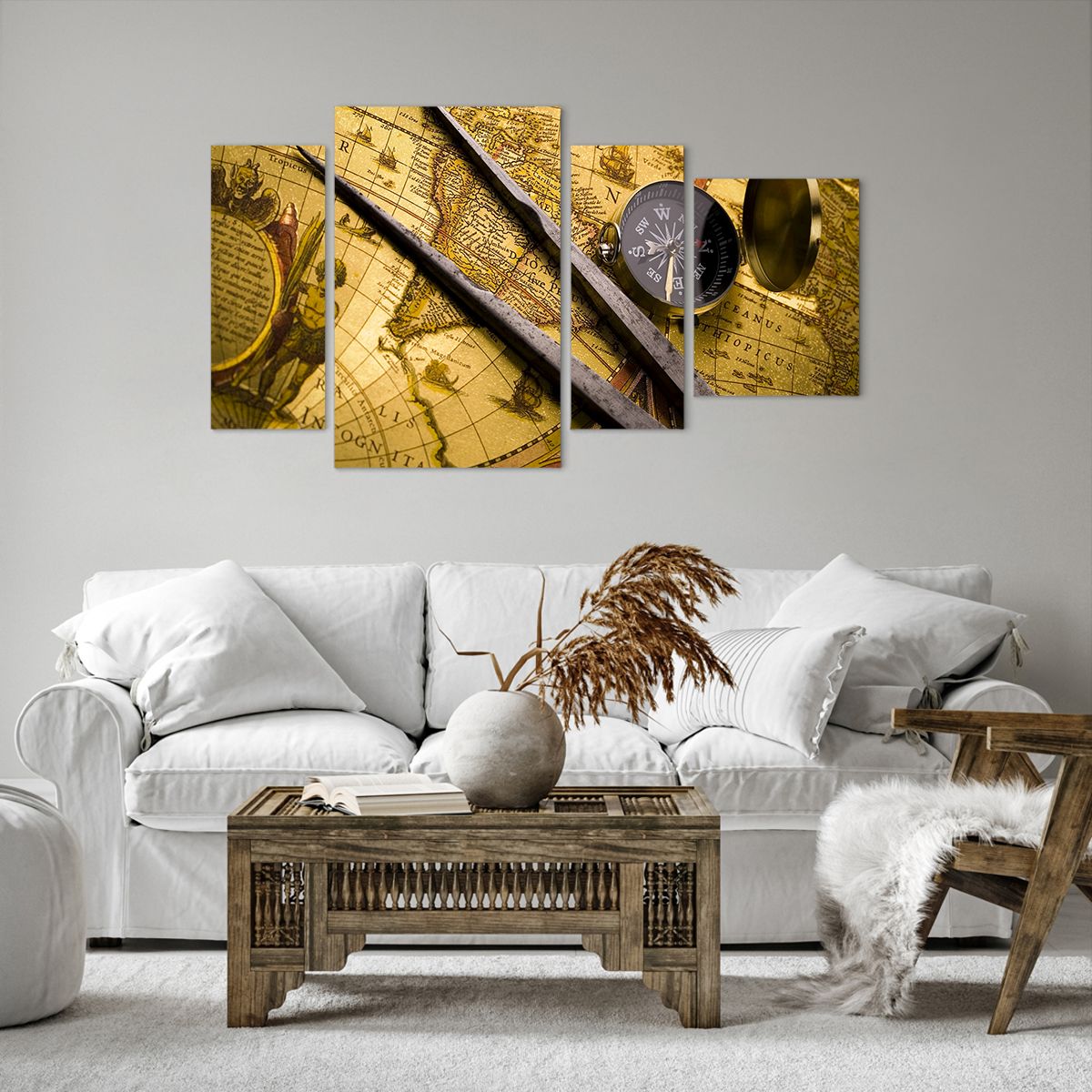 Obraz Na Płótnie - Mapa Kompas - 120X70 Cm - Dl120X70-0146