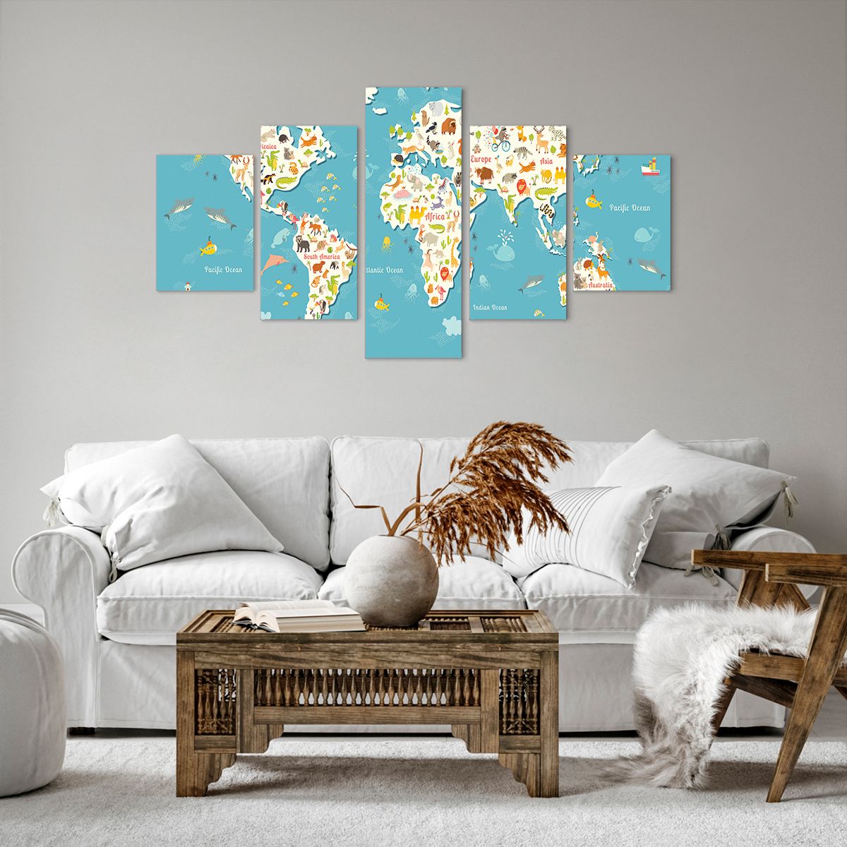 Obraz Na Płótnie - Mapa Kontynent - 125X70 Cm - Ea125X70-3106