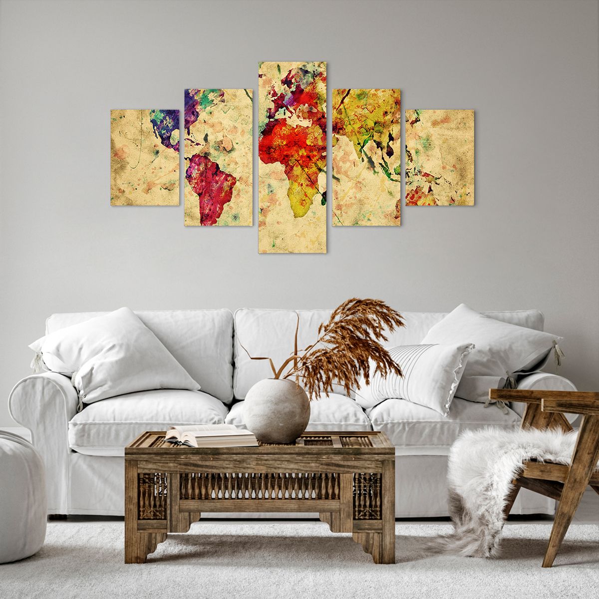 Obraz Na Płótnie - Mapa Kontynenty  - 125X70 Cm - Ea125X70-3582