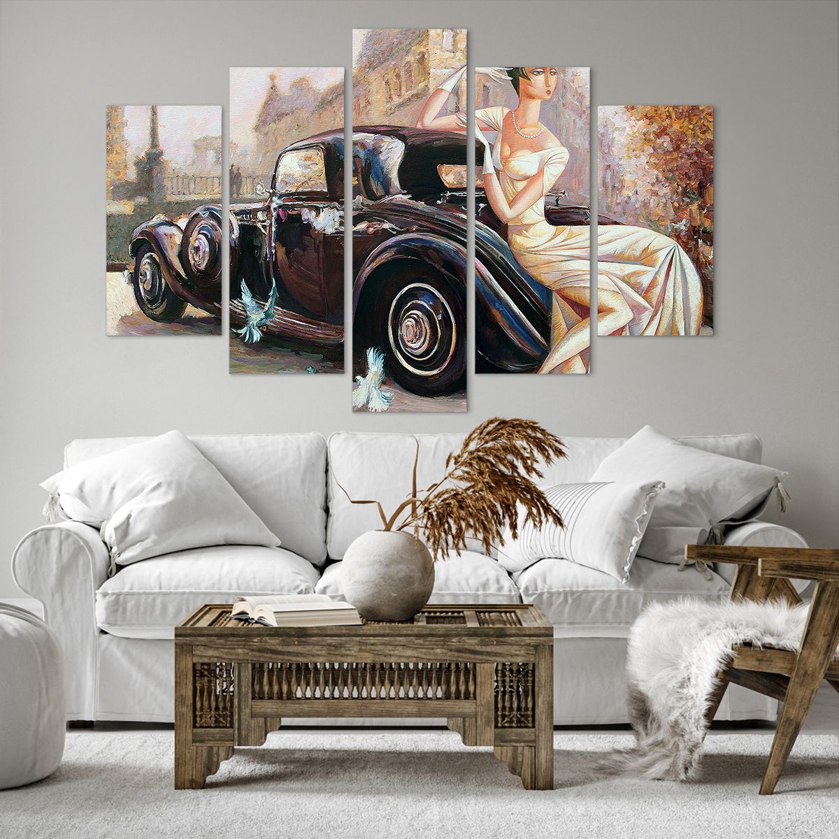 Obraz Na Płótnie - Retro Auto Dama  - 150X100 Cm - Ea150X100-3467