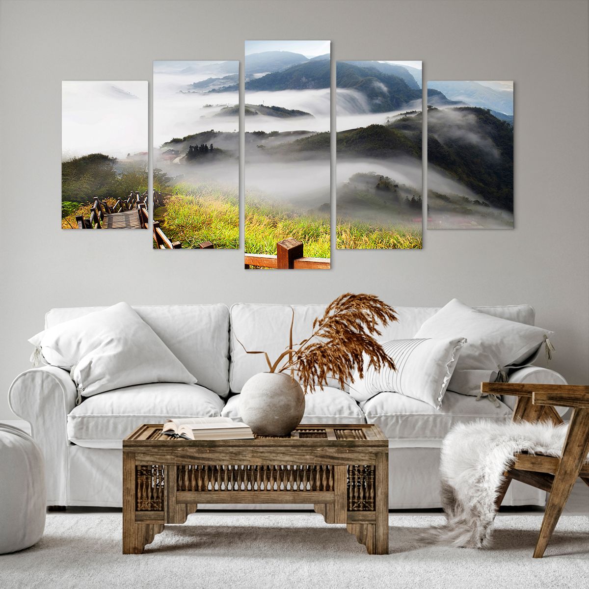Obraz Na Płótnie - Góry Droga Mgła - 160X85 Cm - Ea160X85-2444