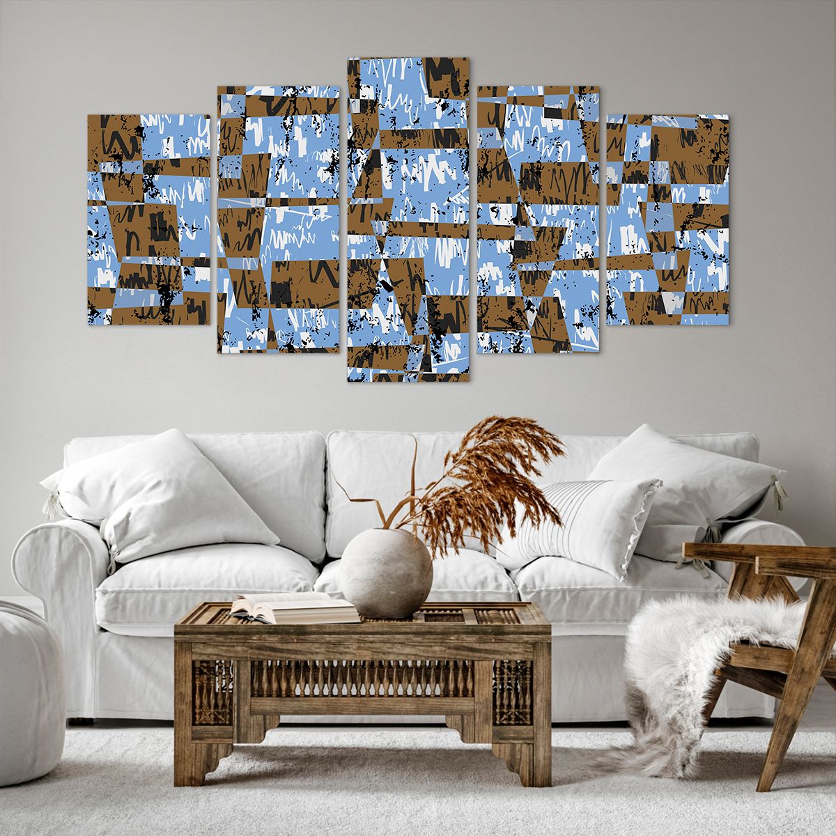 Obraz Na Płótnie - Kolor Błękit Brąz  - 160X85 Cm - Ea160X85-3729