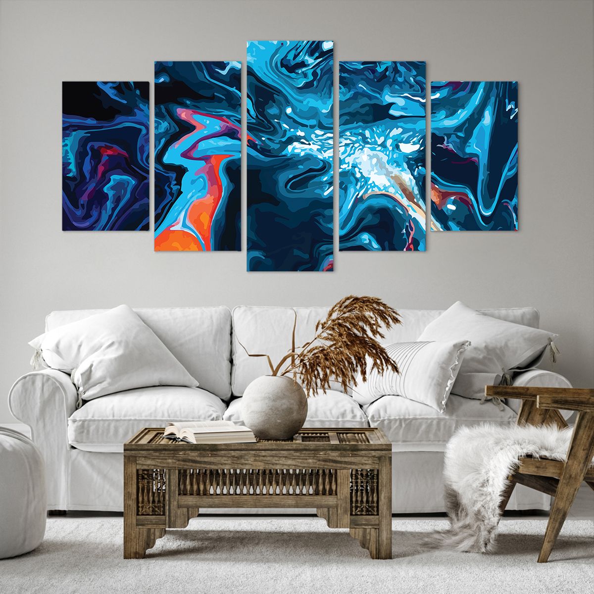 Obraz Na Płótnie - Abstrakcja Błękit  - 160X85 Cm - Ea160X85-4085