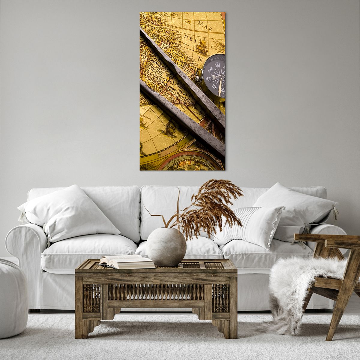 Obraz Na Płótnie - Mapa Kompas - 65X120 Cm - Pa65X120-0146