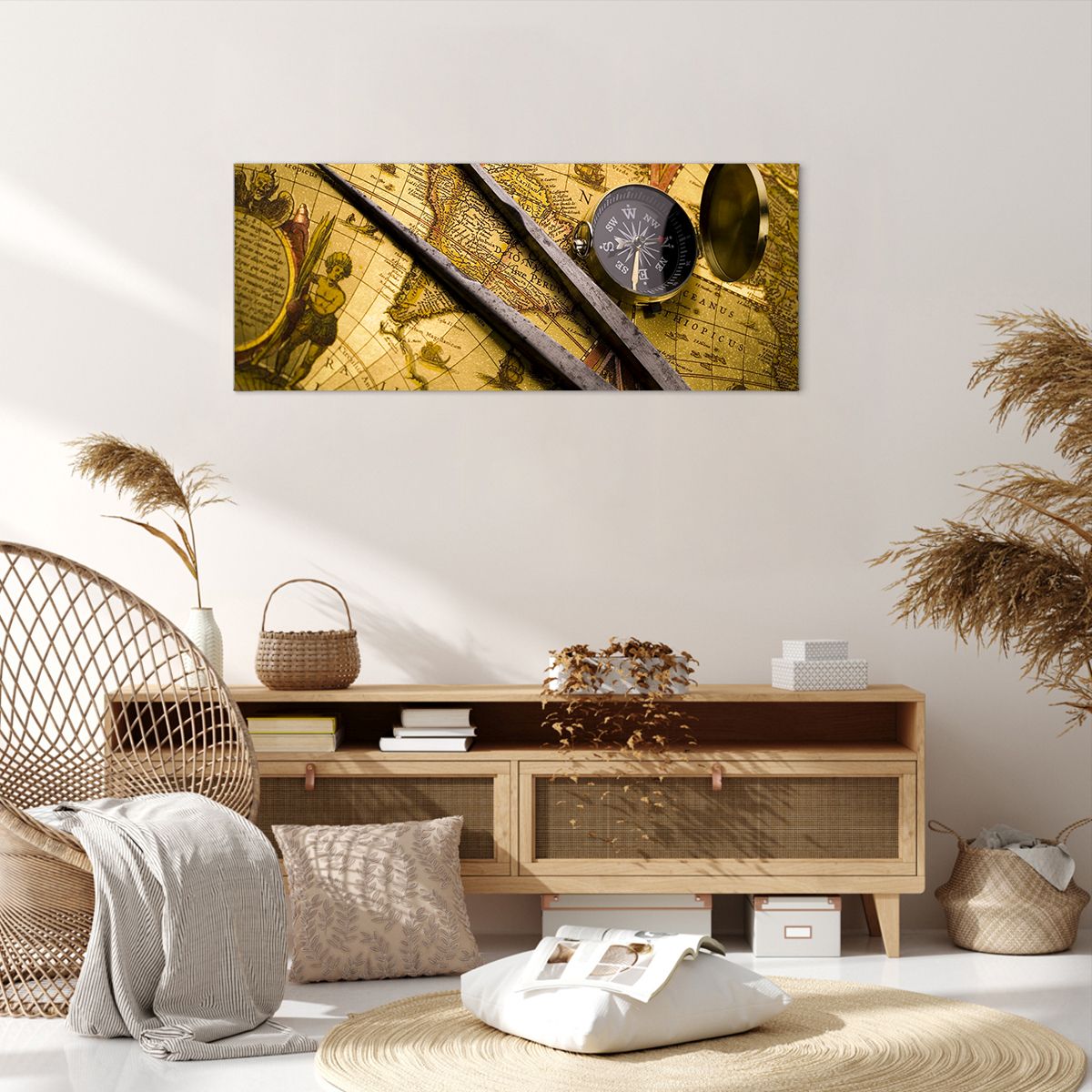 Obraz Na Płótnie - Mapa Kompas - 120X50 Cm - Ab120X50-0146