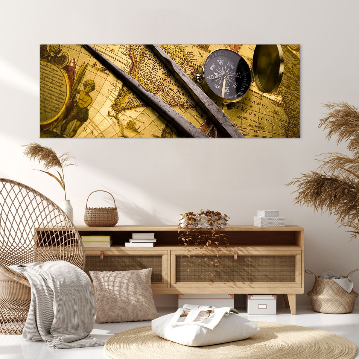 Obraz Na Płótnie - Mapa Kompas - 140X50 Cm - Ab140X50-0146