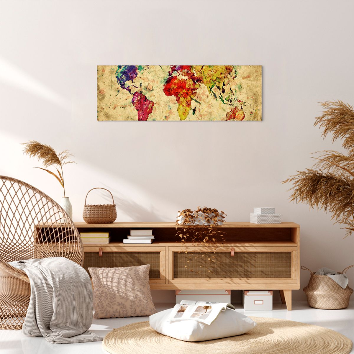 Obraz Na Płótnie - Mapa Kontynenty  - 90X30 Cm - Ab90X30-3582