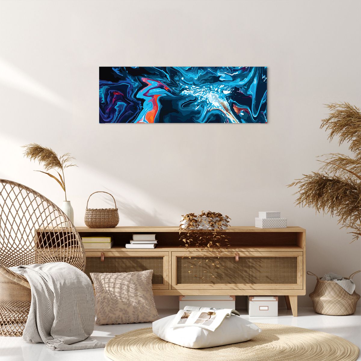 Obraz Na Płótnie - Abstrakcja Błękit  - 90X30 Cm - Ab90X30-4085