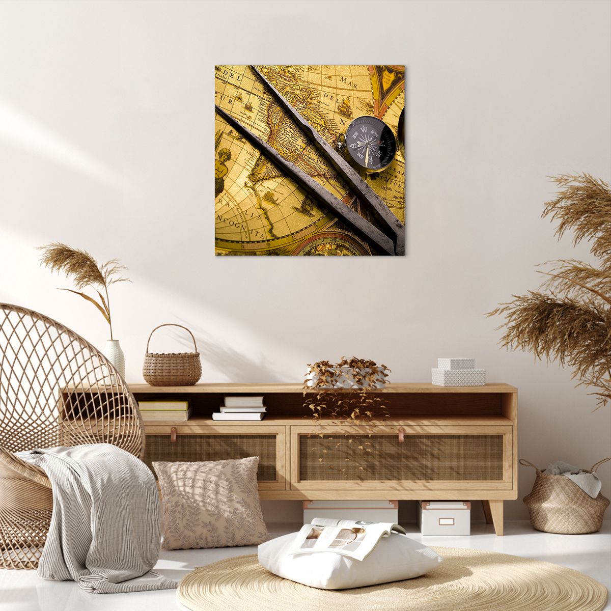 Obraz Na Płótnie - Mapa Kompas - 60X60 Cm - Ac60X60-0146