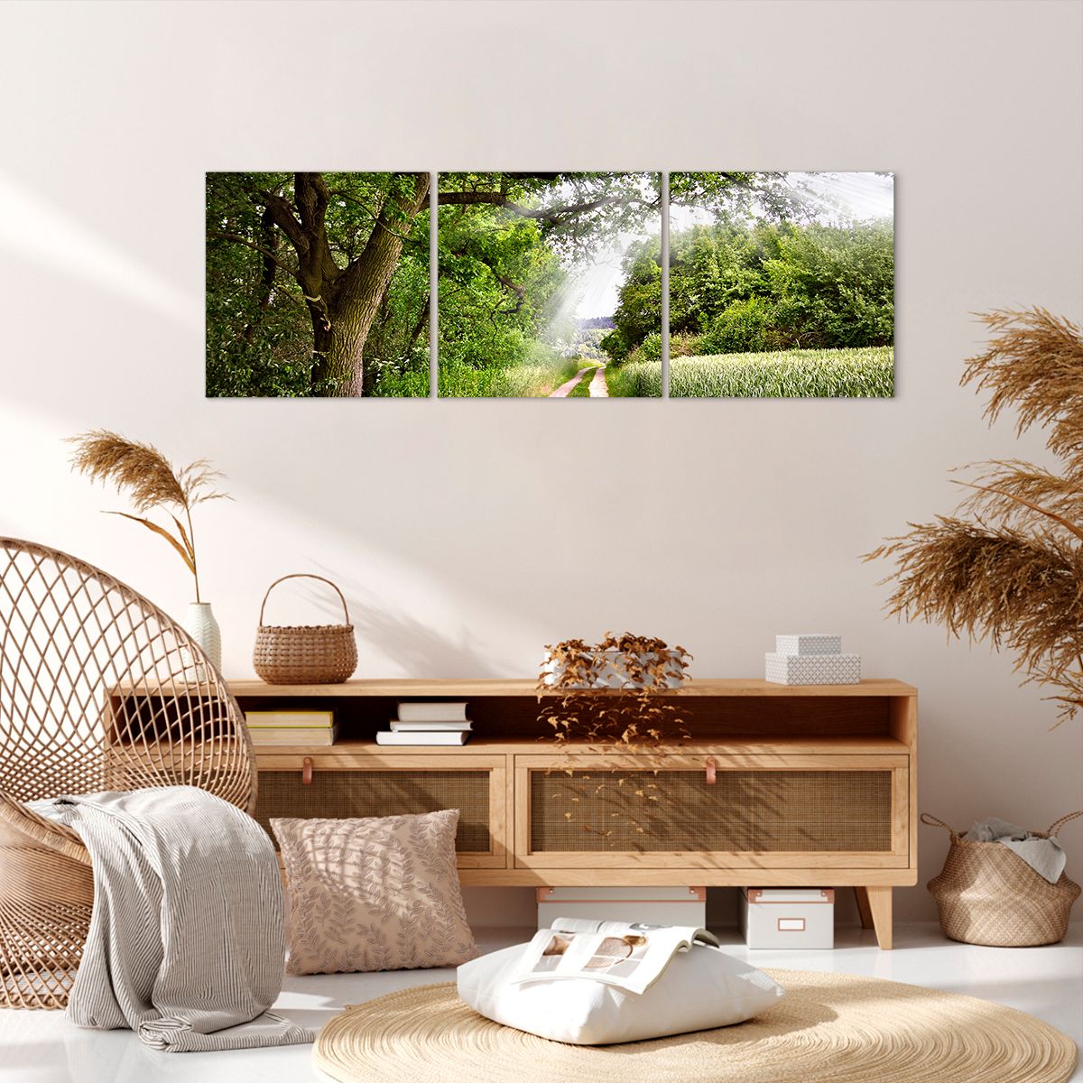 Obraz Na Płótnie - Las Pole Droga - 120X40 Cm - Ca120X40-2637