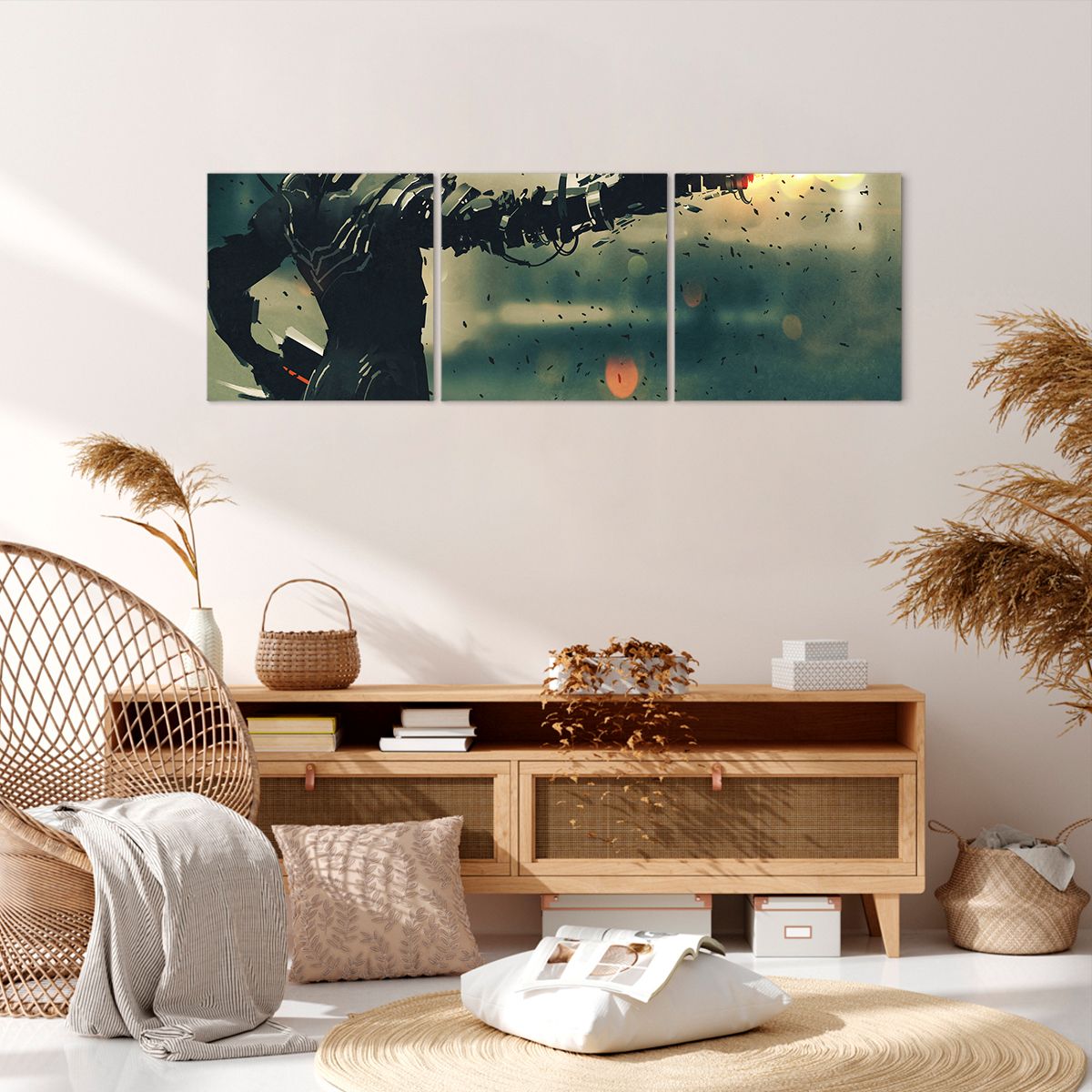 Obraz Na Płótnie - Robot Walka Broń - 120X40 Cm - Ca120X40-3196