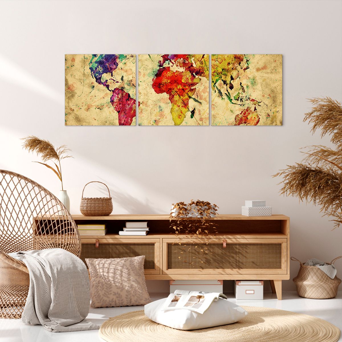 Obraz Na Płótnie - Mapa Kontynenty  - 120X40 Cm - Ca120X40-3582